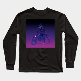 Biker on motorcycle Synthwave style Long Sleeve T-Shirt